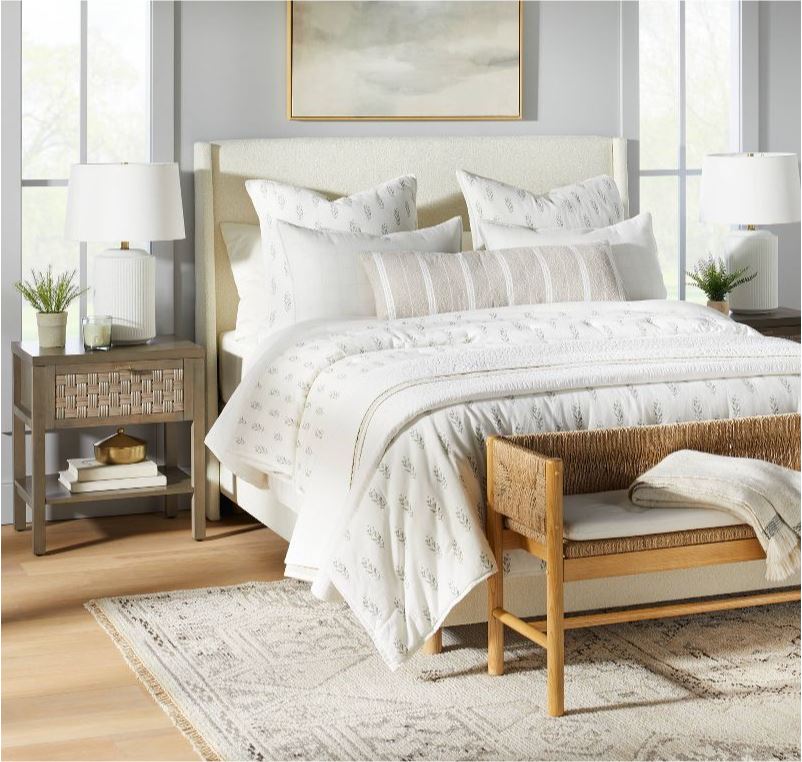 New Releases From Studio McGee at Target including an upholstered bed, woven bench, hand-knotted rug, abstract art, and more!