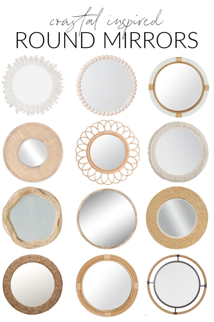 A collection of coastal inspired round mirrors. Includes round rattan mirrors, bamboo mirrors, rope mirrors, wood mirrors and more!