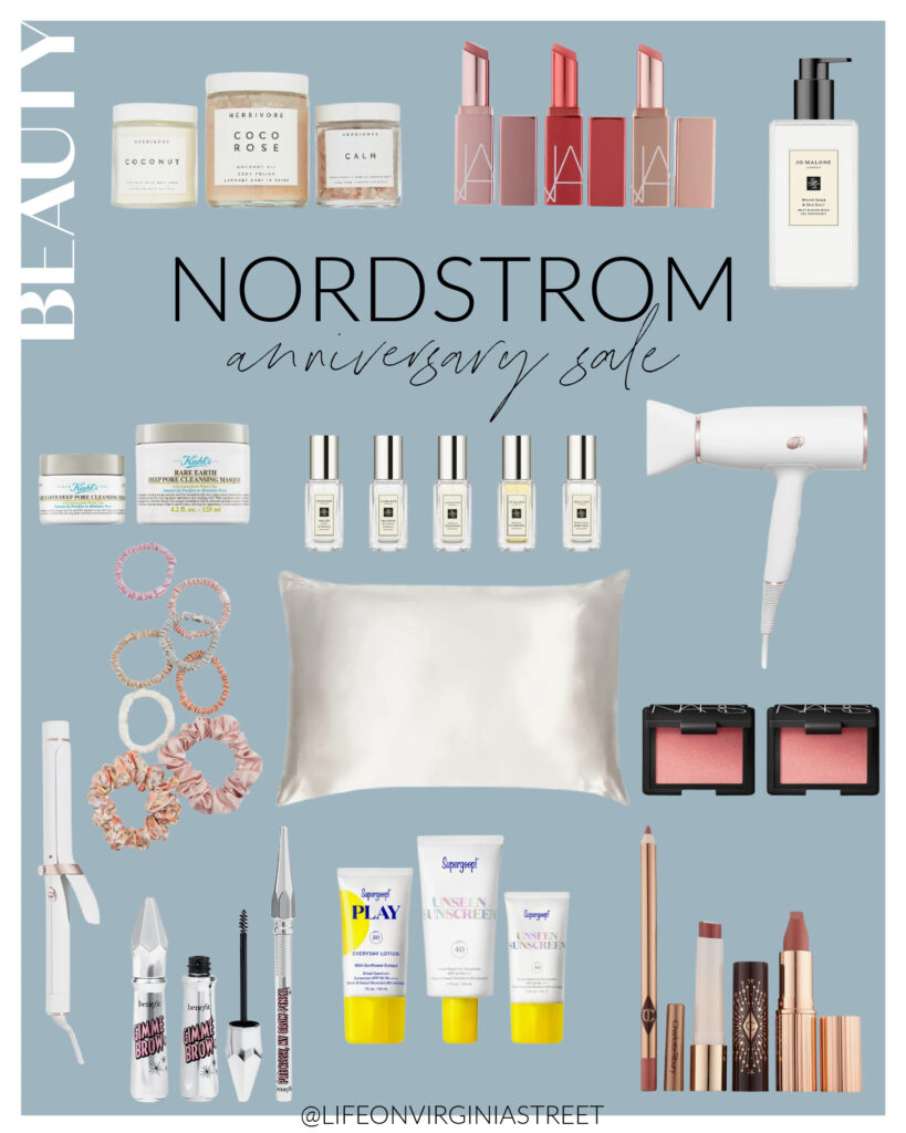 2022 Nordstrom Anniversary Sale Picks from the beauty and hair category! Includes a silk pillowcase, my favorite sunscreen, the best curling wand, lip balm, my favorite blush, the best lip color and more!