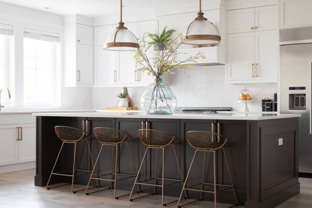 A kitchen island stained to match Benjamin Moore Iron Mountain, one of my top picks for brown paint colors.