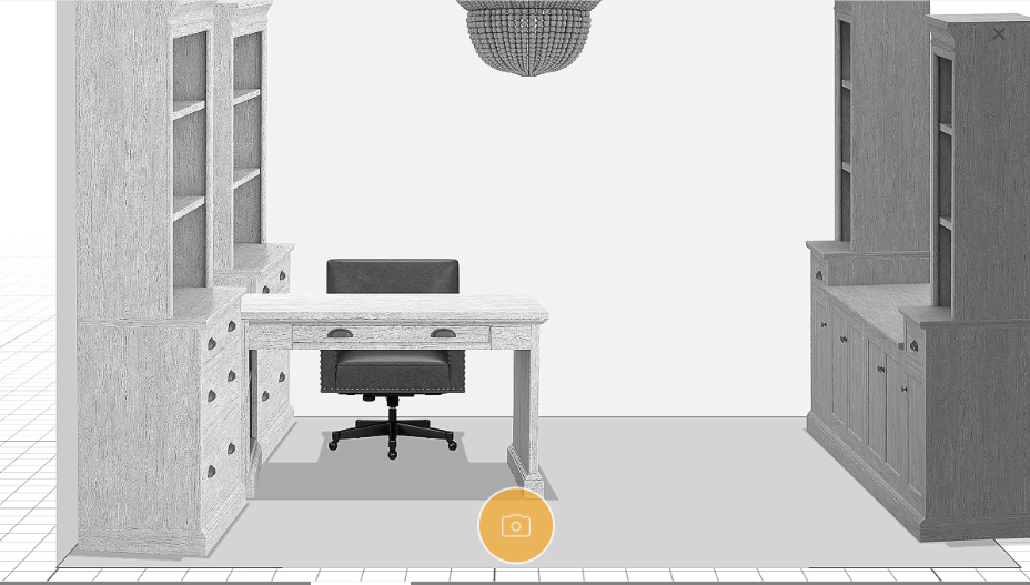 A 3D rendering of a home office, using free room layout software.