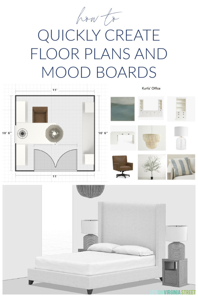 Several free and easy room layout planner ideas that can help you make a floorplan, mood board, and 3D rendering of a space in your home!