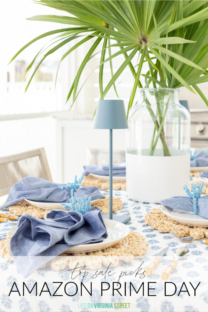 My top 2024 Amazon Prime Day sale picks! This featured image includes a coastal tablescape with several items included in the sale.