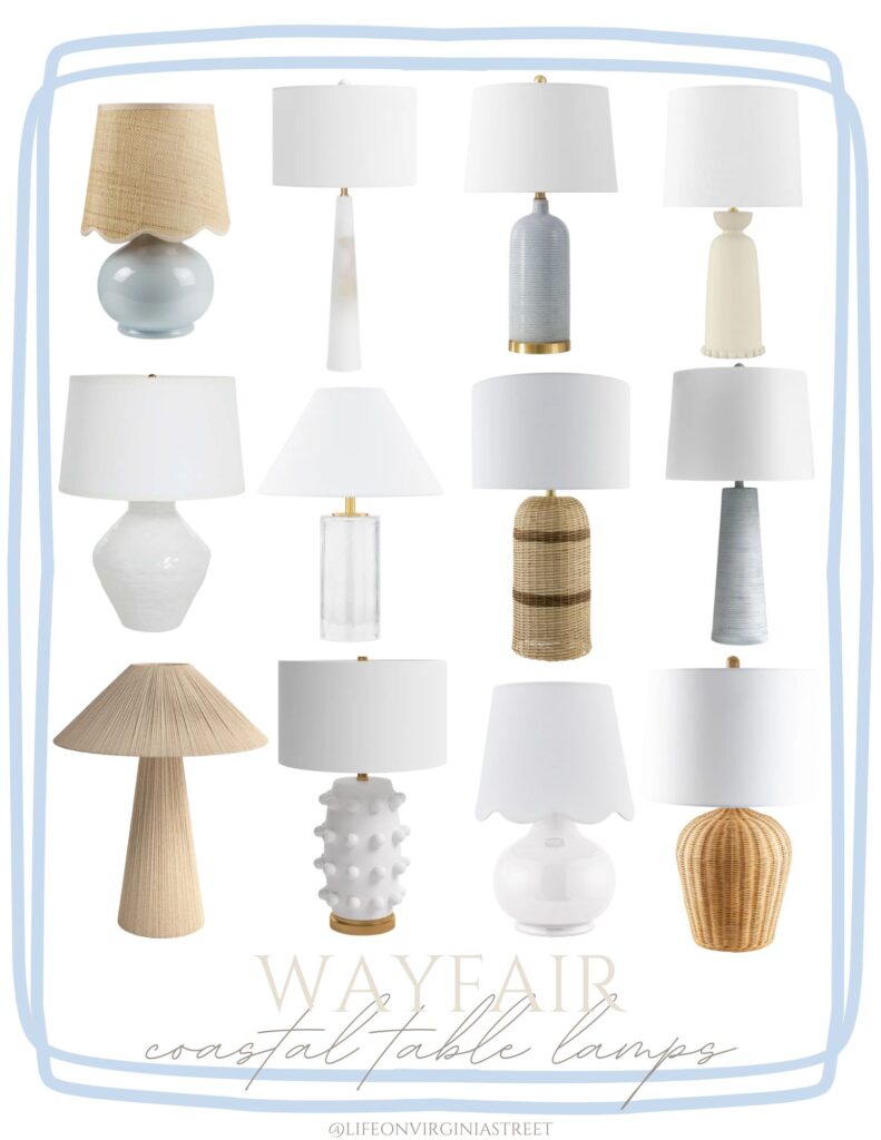 My top picks for the best coastal lamps from Wayfair! Includes ceramic lamps, glass lamps, scalloped raffia lamps, rope lamps, and more!