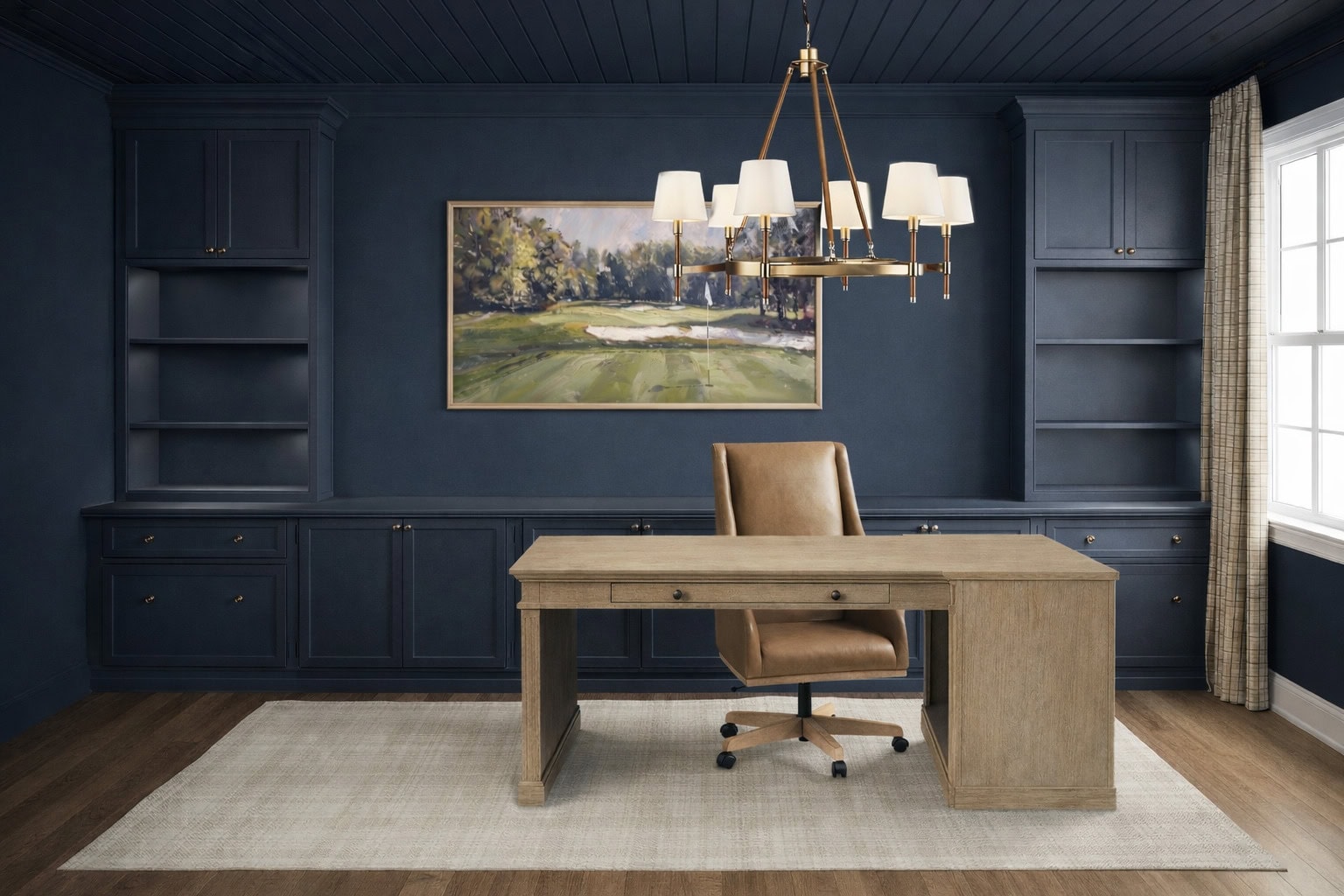 Moody Navy Blue & Plaid Home Office Plans with Ralph Lauren Vibes ...