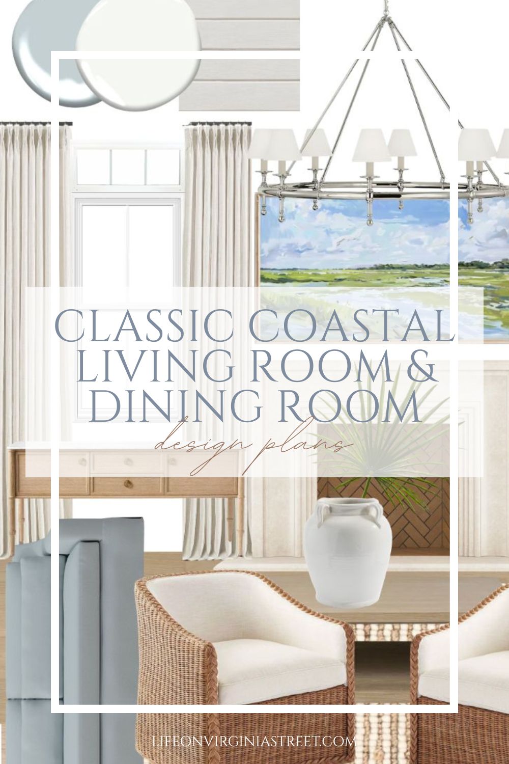 Classic Coastal Living Room & Dining Room Design Plans